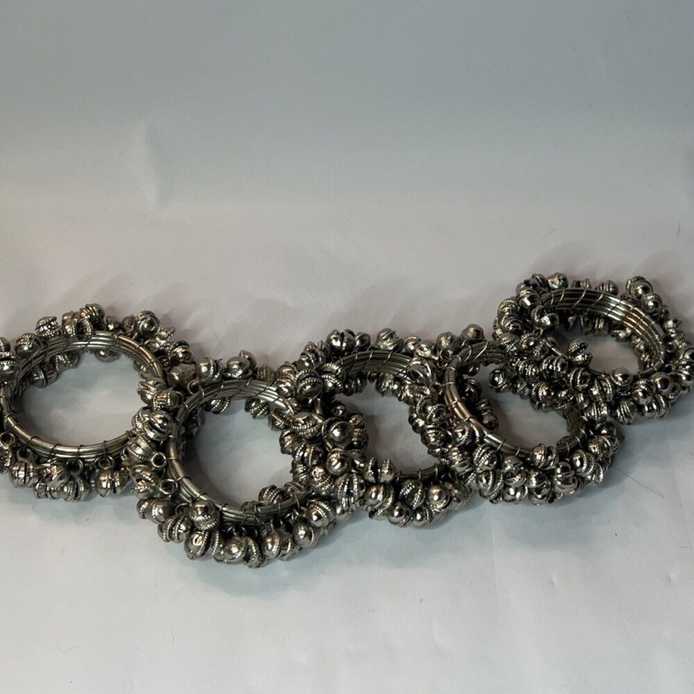 Vintage Jingle Bell Napkin Rings set of 5 Boho Tribal Style Table Decor Set